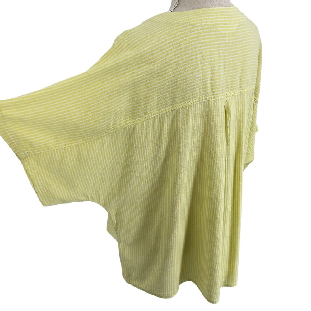 Time Tru Womens Button Front Tie Shirt Relaxed Yellow Stripe Short Sleeve 2XL 20 - Picture 7 of 13